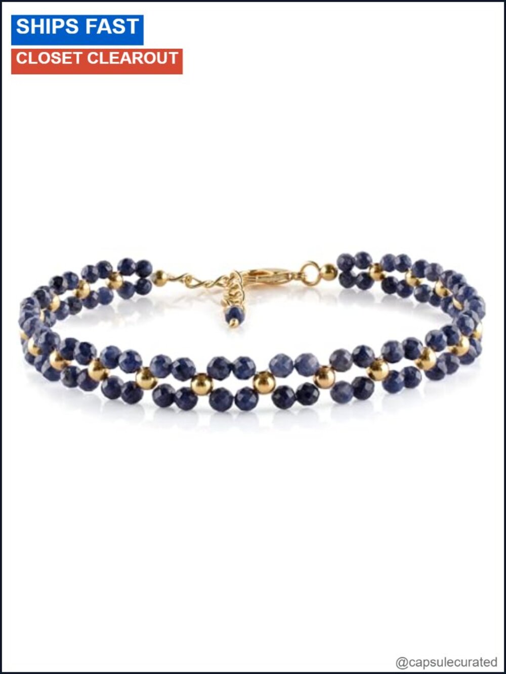 Handmade Blue Sapphire Bracelet 14K Gold Plated Chain Dainty Chakra Jewelry